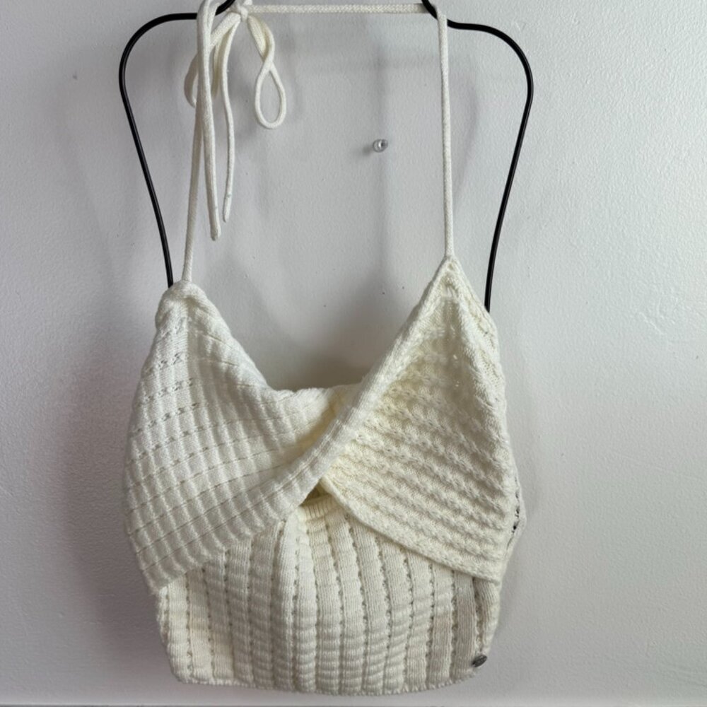 NWOT ROXY Off White Venice Knit Halter Crop Top - Picture 3 of 8
